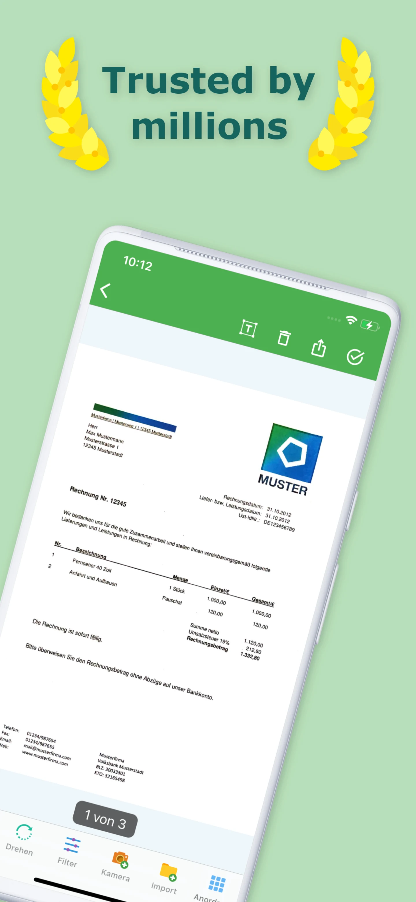Docutain: PDF scanner app, OCR screenshot