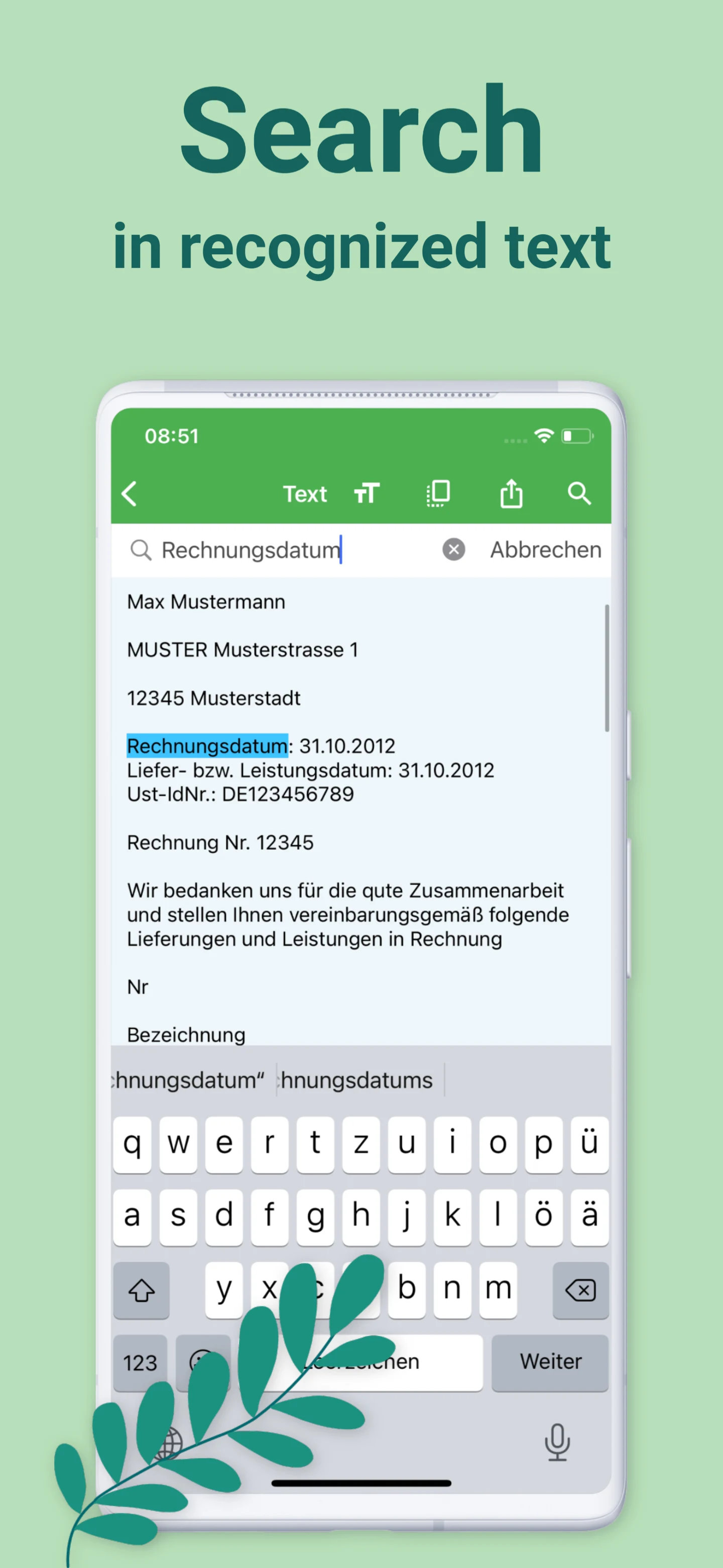 Docutain: PDF scanner app, OCR screenshot